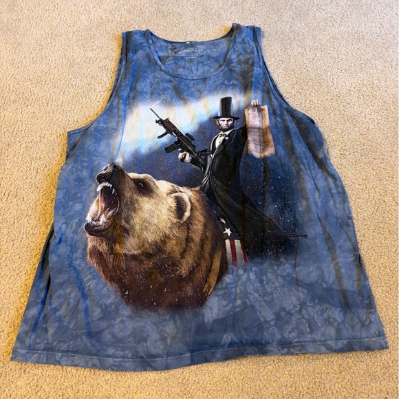 The Mountain Other - The Mountain Blue Tank Top with Bear and Abraham Lincoln
